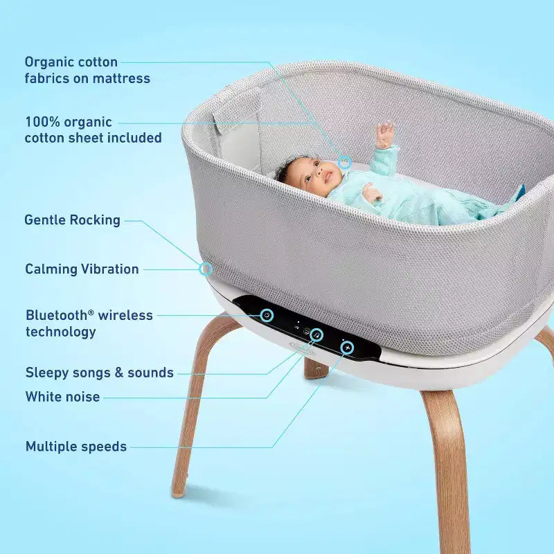 Culla neonato Graco SmartSense Soothing - Luna: Capottina, base a dondolo, si piega per un facile trasporto e stoccaggio