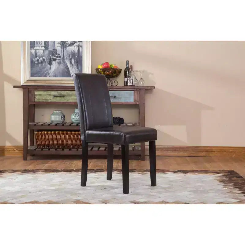 Sedia Parsons Roundhill Urban Style in legno massello e similpelle, marrone, set da 2