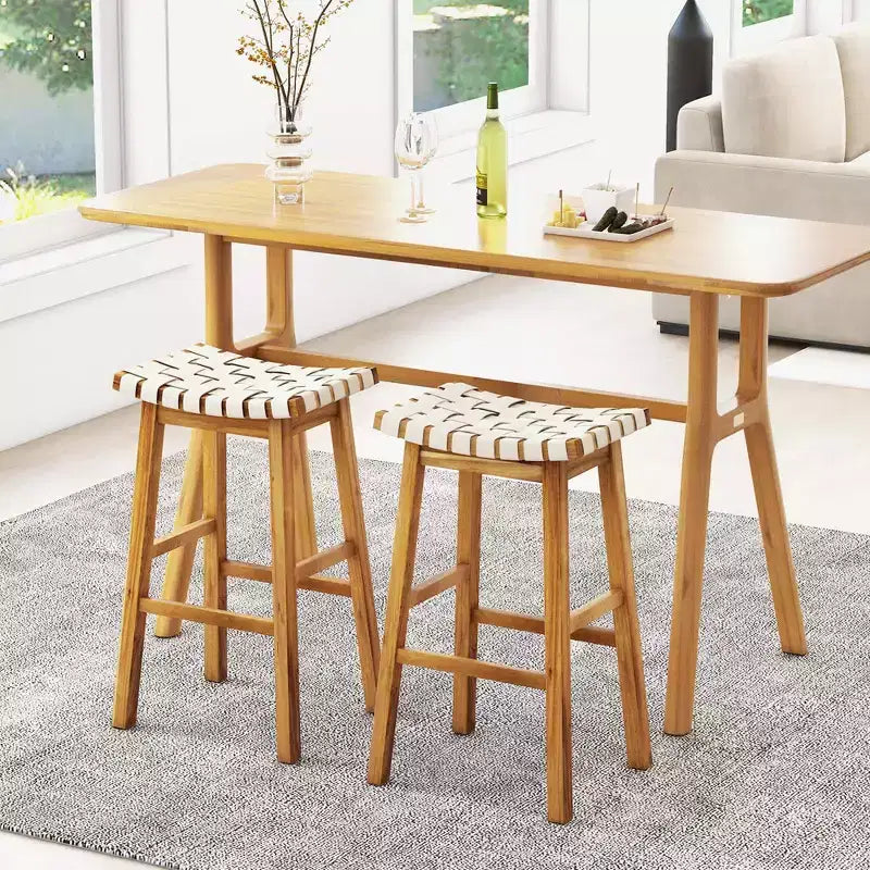 Costway Sgabelli a Sella Intrecciati Set da 2 Sgabelli da Cucina Altezza Bar in Finta Pelle PU da 31'' Nero/Beige