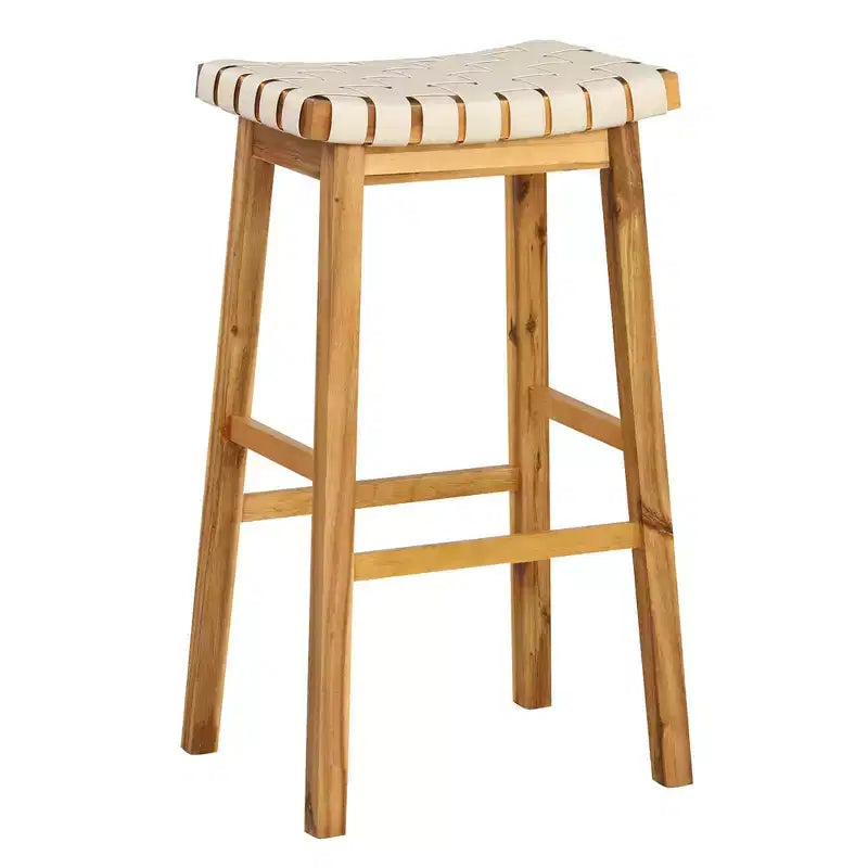 Costway Sgabelli a Sella Intrecciati Set da 2 Sgabelli da Cucina Altezza Bar in Finta Pelle PU da 31'' Nero/Beige