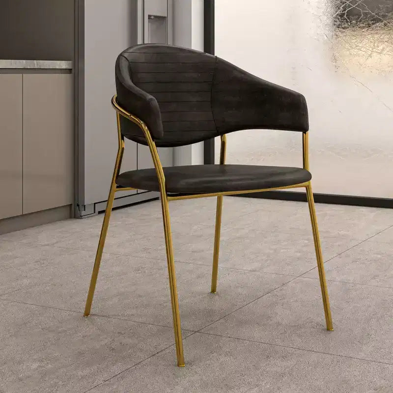 Sedia da pranzo imbottita LeisureMod in pelle/velluto con gambe in acciaio inossidabile, set da 2 per sala da pranzo, cucina e spazi moderni, serie Bella