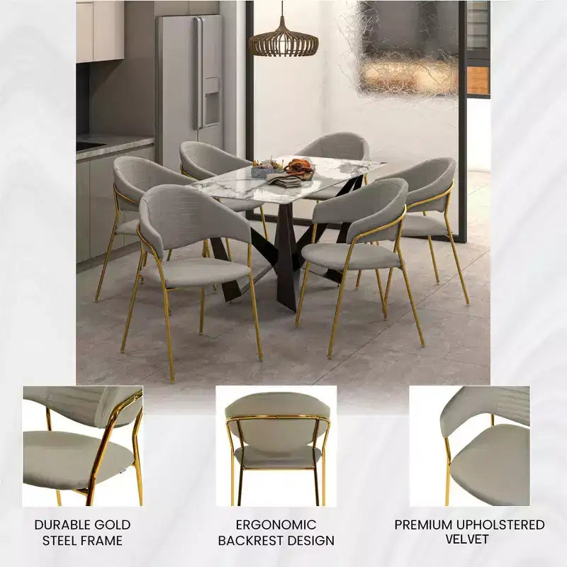 Sedia da pranzo imbottita LeisureMod in pelle/velluto con gambe in acciaio inossidabile, set da 2 per sala da pranzo, cucina e spazi moderni, serie Bella