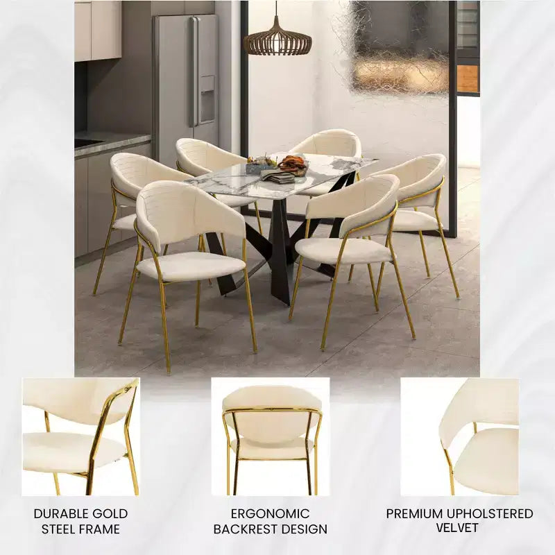 Sedia da pranzo imbottita LeisureMod in pelle/velluto con gambe in acciaio inossidabile, set da 2 per sala da pranzo, cucina e spazi moderni, serie Bella