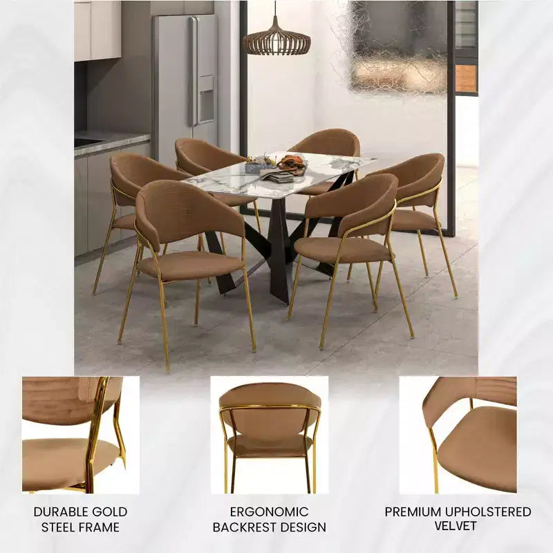 Sedia da pranzo imbottita LeisureMod in pelle/velluto con gambe in acciaio inossidabile, set da 2 per sala da pranzo, cucina e spazi moderni, serie Bella