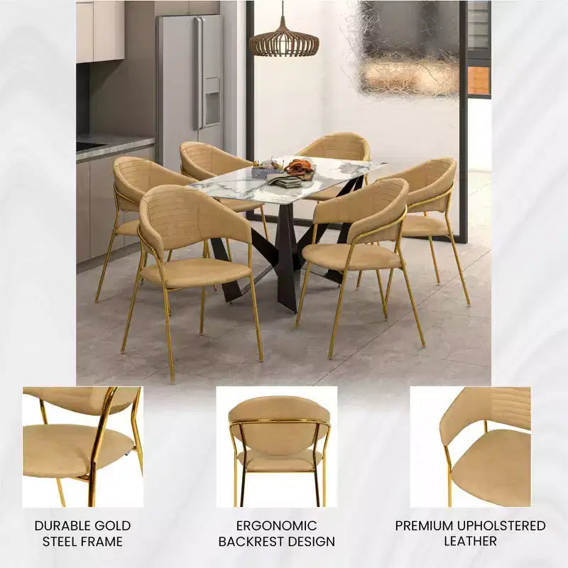 Sedia da pranzo imbottita LeisureMod in pelle/velluto con gambe in acciaio inossidabile, set da 2 per sala da pranzo, cucina e spazi moderni, serie Bella