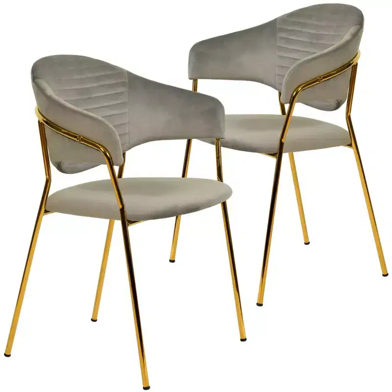 Sedia da pranzo imbottita LeisureMod in pelle/velluto con gambe in acciaio inossidabile, set da 2 per sala da pranzo, cucina e spazi moderni, serie Bella