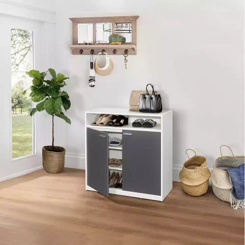 Scarpiera a 2 ante con ripiano aperto, Bianco e Grigio