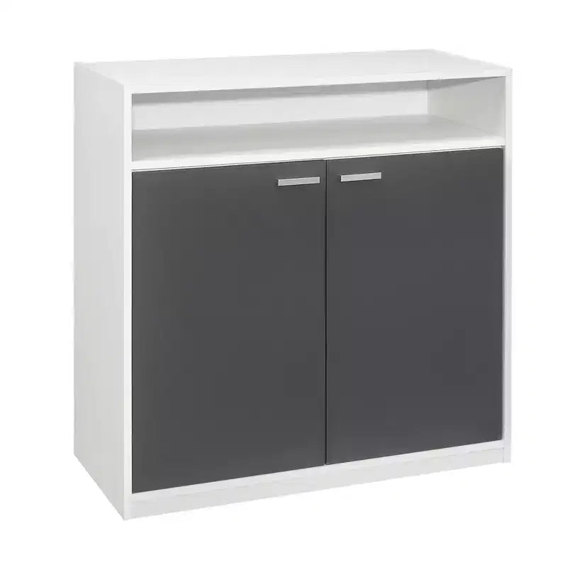Scarpiera a 2 ante con ripiano aperto, Bianco e Grigio