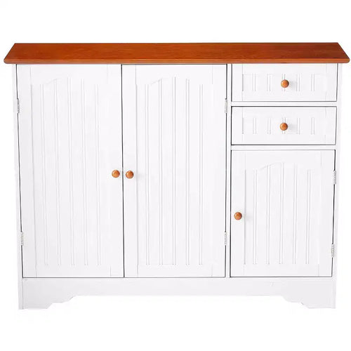 Mobile Credenza da Cucina a 3 Ante in Legno, Bianco e Noce