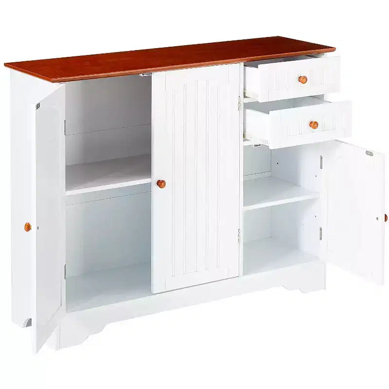 Mobile Credenza da Cucina a 3 Ante in Legno, Bianco e Noce