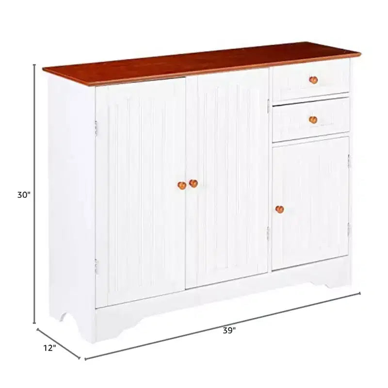 Mobile Credenza da Cucina a 3 Ante in Legno, Bianco e Noce