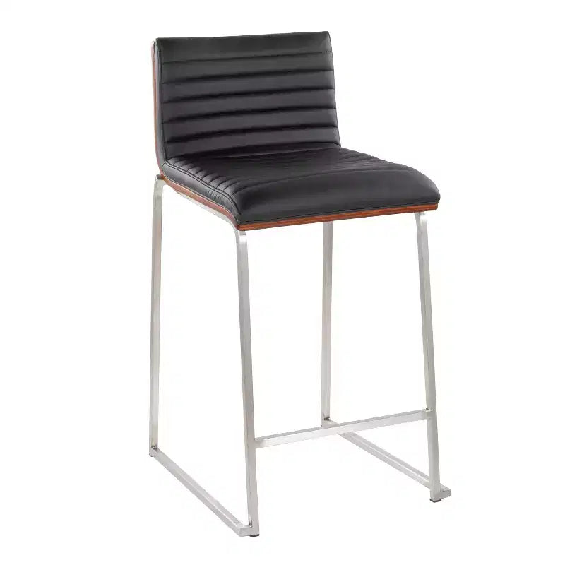 Set di 2 sgabelli da bar altezza bancone 26" in legno di noce e pelle PU nera