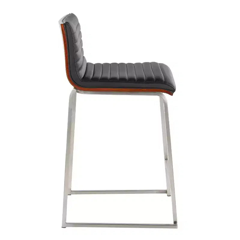 Set di 2 sgabelli da bar altezza bancone 26" in legno di noce e pelle PU nera