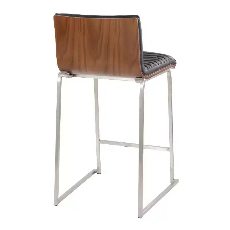 Set di 2 sgabelli da bar altezza bancone 26" in legno di noce e pelle PU nera