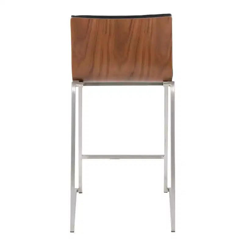 Set di 2 sgabelli da bar altezza bancone 26" in legno di noce e pelle PU nera