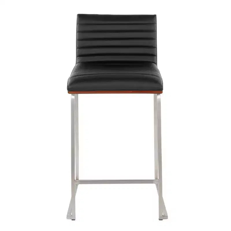 Set di 2 sgabelli da bar altezza bancone 26" in legno di noce e pelle PU nera