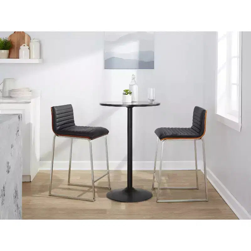 Set di 2 sgabelli da bar altezza bancone 26" in legno di noce e pelle PU nera
