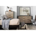 South Shore Londen 6 Drawer Double Dresser Rubbed Black/Weathered Oak: Contemporary Storage Chest with Metal Slides