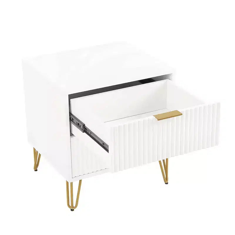 Manhattan Comfort Dumbo Comodino a 2 Cassetti Bianco: Tavolino da Notte Moderno in MDF con Guide Metalliche, Contenitore