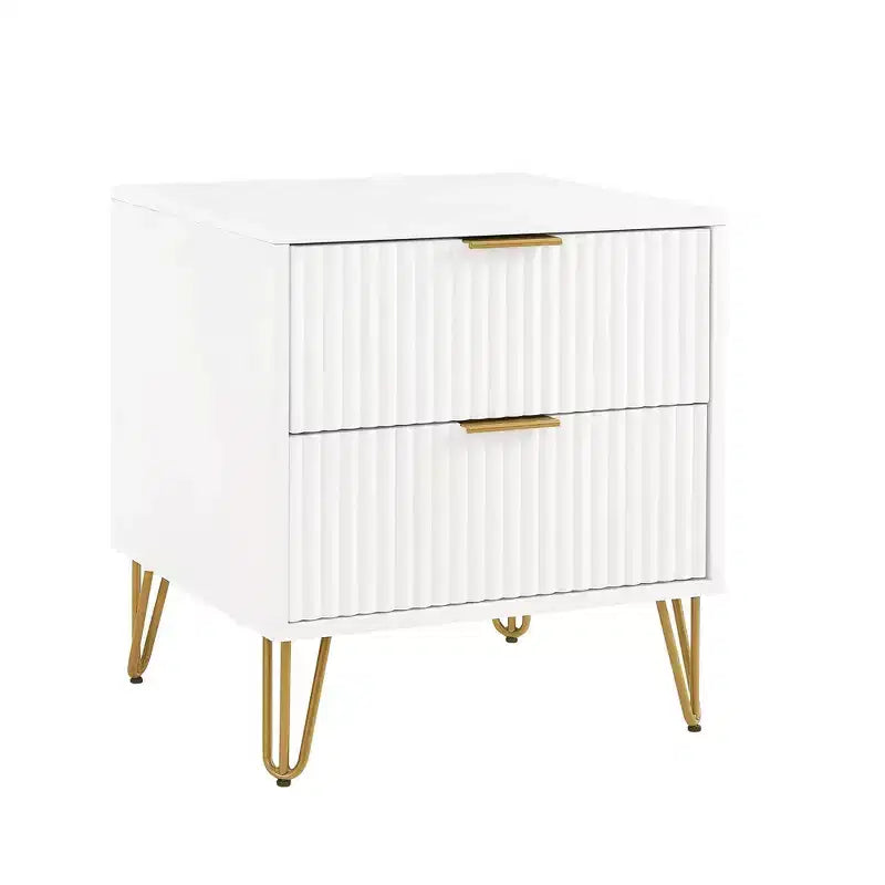 Manhattan Comfort Dumbo Comodino a 2 Cassetti Bianco: Tavolino da Notte Moderno in MDF con Guide Metalliche, Contenitore