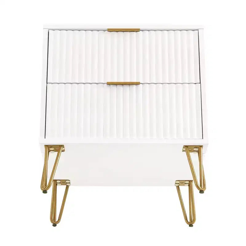 Manhattan Comfort Dumbo Comodino a 2 Cassetti Bianco: Tavolino da Notte Moderno in MDF con Guide Metalliche, Contenitore