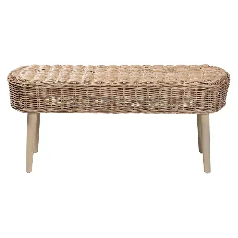 Panca accentata bali & pari Raisa Natural Kubu in rattan e legno di acacia, grigia
