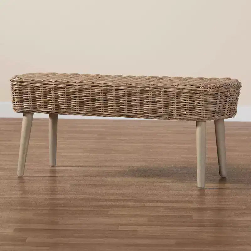 Panca accentata bali & pari Raisa Natural Kubu in rattan e legno di acacia, grigia