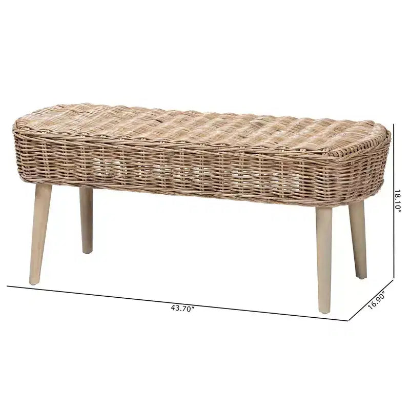 Panca accentata bali & pari Raisa Natural Kubu in rattan e legno di acacia, grigia