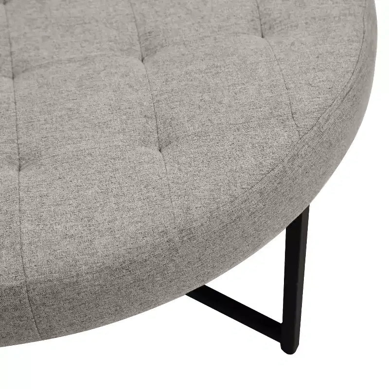 Flash Furniture Ashton Poggiapiedi rotondo imbottito in cotone e lino da 34" con struttura in metallo