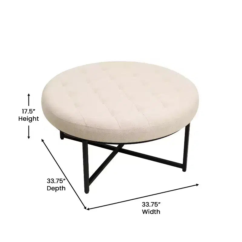 Flash Furniture Ashton Poggiapiedi rotondo imbottito in cotone e lino da 34" con struttura in metallo