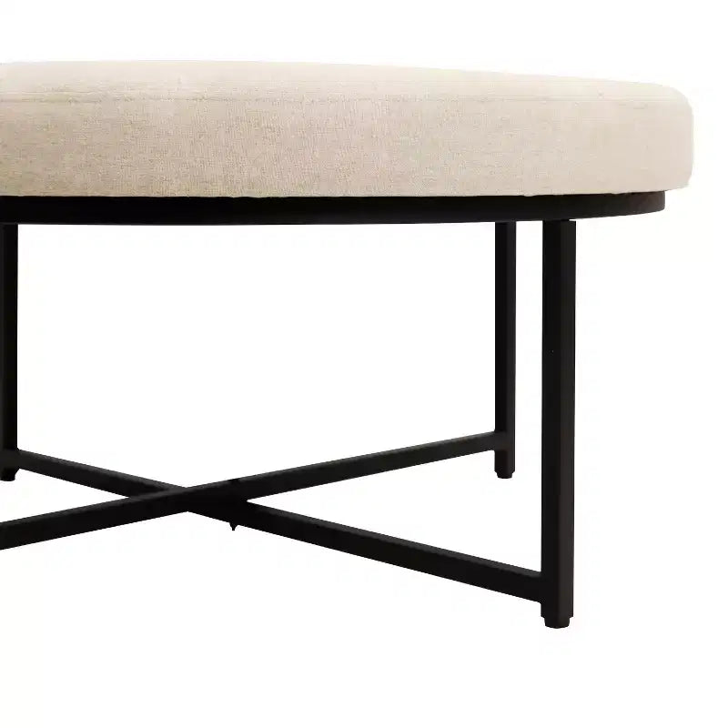 Flash Furniture Ashton Poggiapiedi rotondo imbottito in cotone e lino da 34" con struttura in metallo