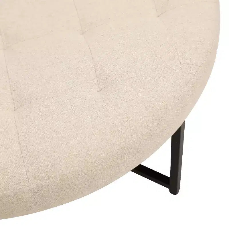 Flash Furniture Ashton Poggiapiedi rotondo imbottito in cotone e lino da 34" con struttura in metallo