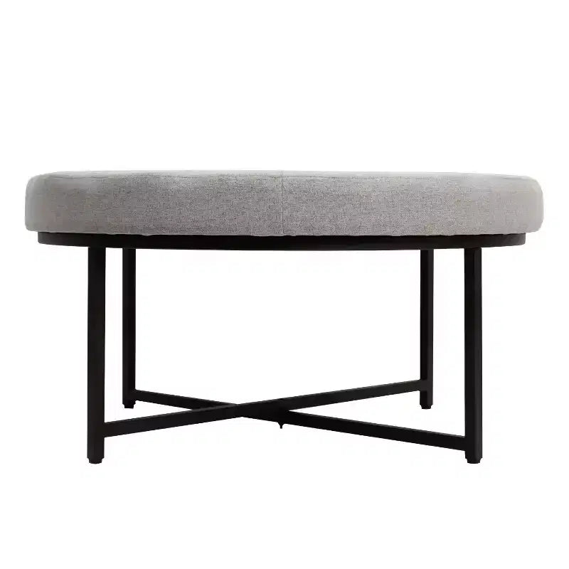 Flash Furniture Ashton Poggiapiedi rotondo imbottito in cotone e lino da 34" con struttura in metallo