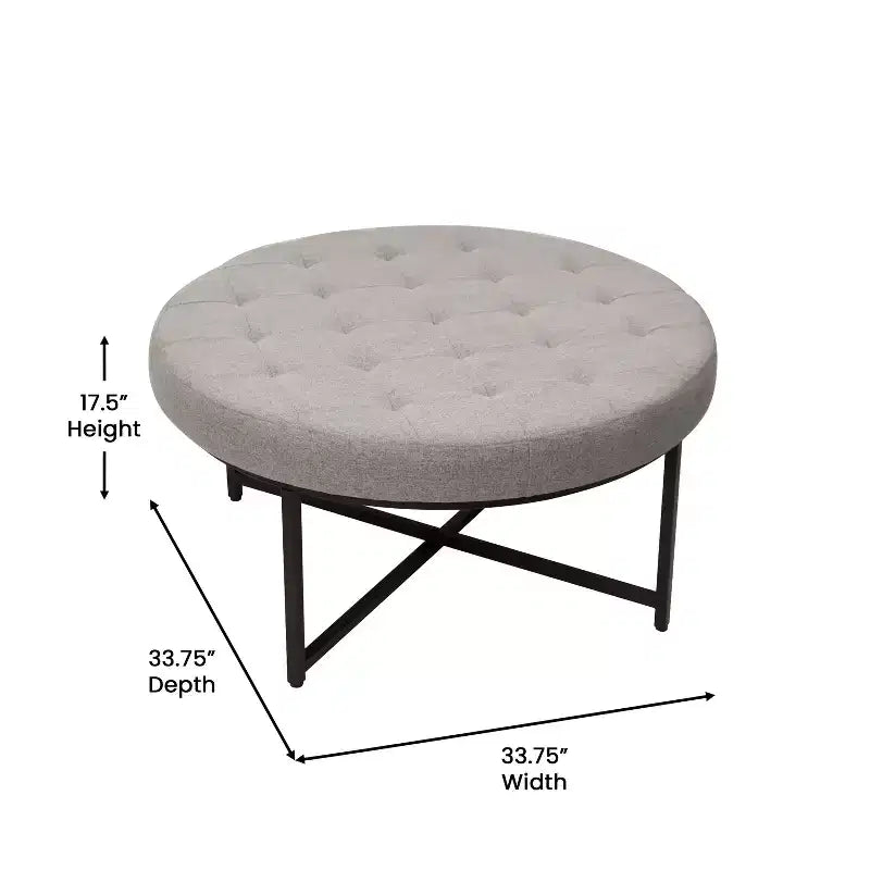 Flash Furniture Ashton Poggiapiedi rotondo imbottito in cotone e lino da 34" con struttura in metallo