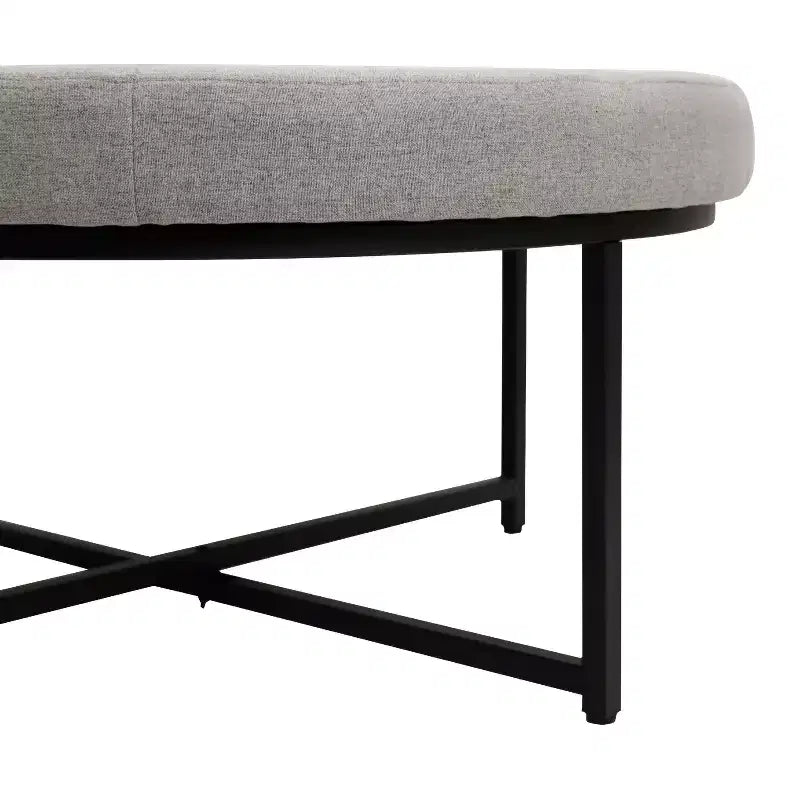 Flash Furniture Ashton Poggiapiedi rotondo imbottito in cotone e lino da 34" con struttura in metallo