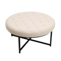 Flash Furniture Ashton 34 Round Cotton Linen Tufted Ottoman with Metal Frame