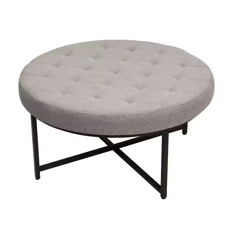 Flash Furniture Ashton Poggiapiedi rotondo imbottito in cotone e lino da 34" con struttura in metallo