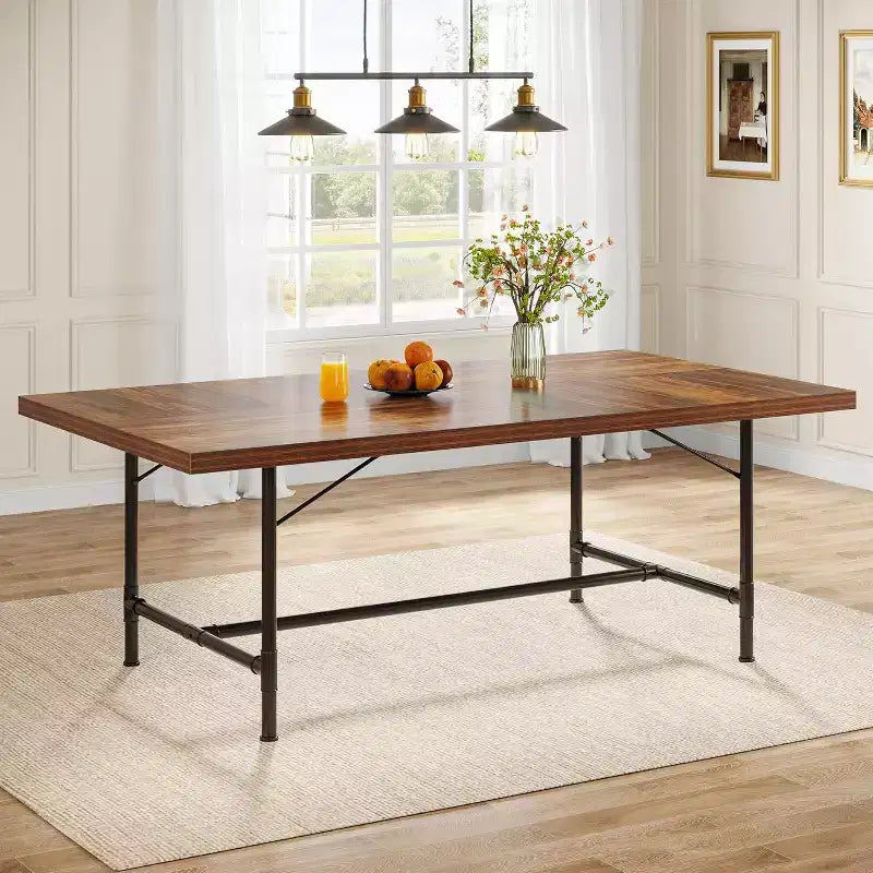 Tavolo da pranzo Lantine da 70,9 pollici per 6-8 persone, tavolo da cucina rettangolare in legno con struttura in metallo tubolare per sala da pranzo, soggiorno