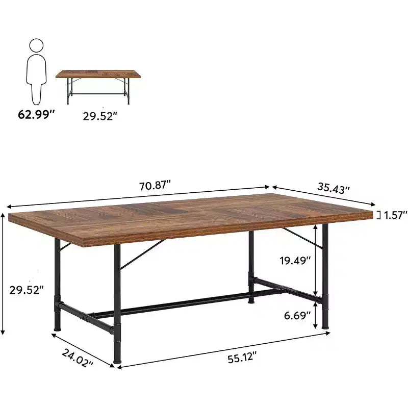 Tavolo da pranzo Lantine da 70,9 pollici per 6-8 persone, tavolo da cucina rettangolare in legno con struttura in metallo tubolare per sala da pranzo, soggiorno