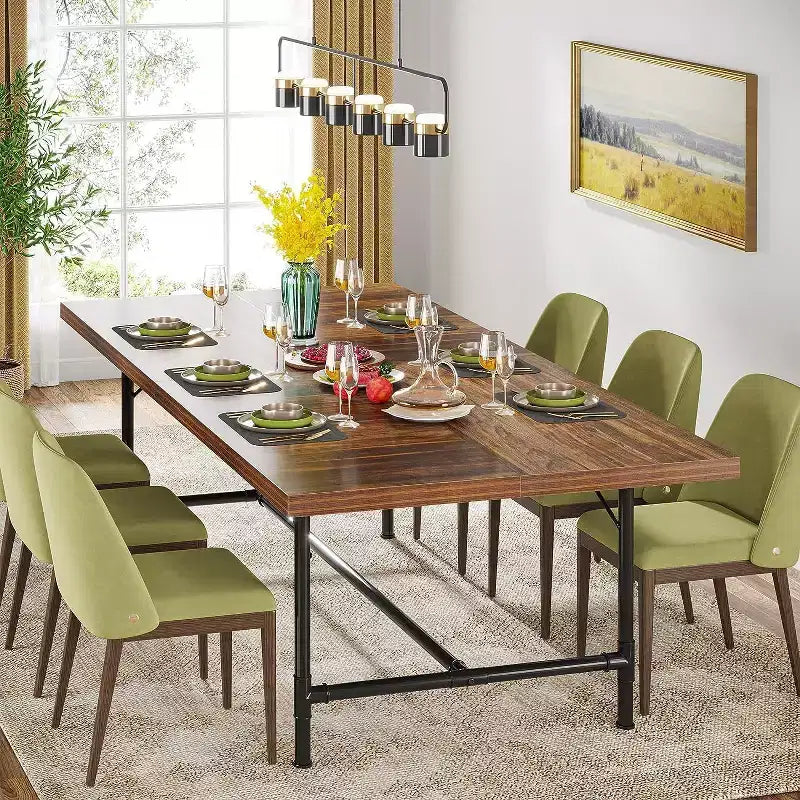 Tavolo da pranzo Lantine da 70,9 pollici per 6-8 persone, tavolo da cucina rettangolare in legno con struttura in metallo tubolare per sala da pranzo, soggiorno