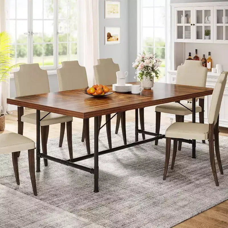 Tavolo da pranzo Lantine da 70,9 pollici per 6-8 persone, tavolo da cucina rettangolare in legno con struttura in metallo tubolare per sala da pranzo, soggiorno