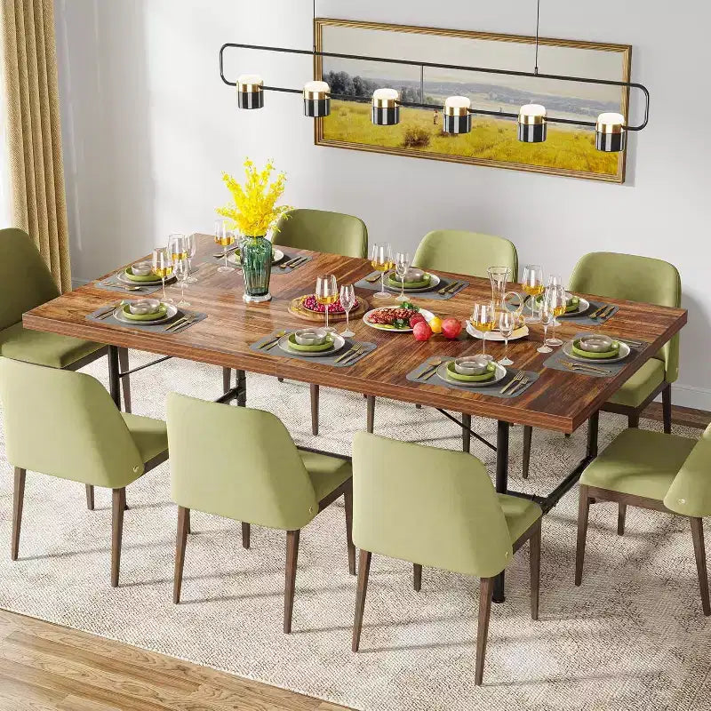 Tavolo da pranzo Lantine da 70,9 pollici per 6-8 persone, tavolo da cucina rettangolare in legno con struttura in metallo tubolare per sala da pranzo, soggiorno