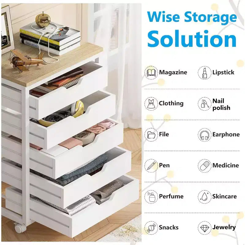 Cassettiera a 5 cassetti Tribesigns, Mobiletto contenitore in legno con ruote