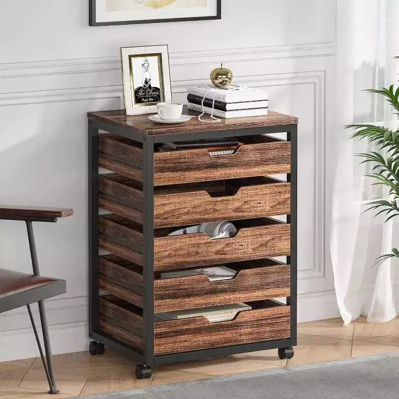 Cassettiera a 5 cassetti Tribesigns, Mobiletto contenitore in legno con ruote