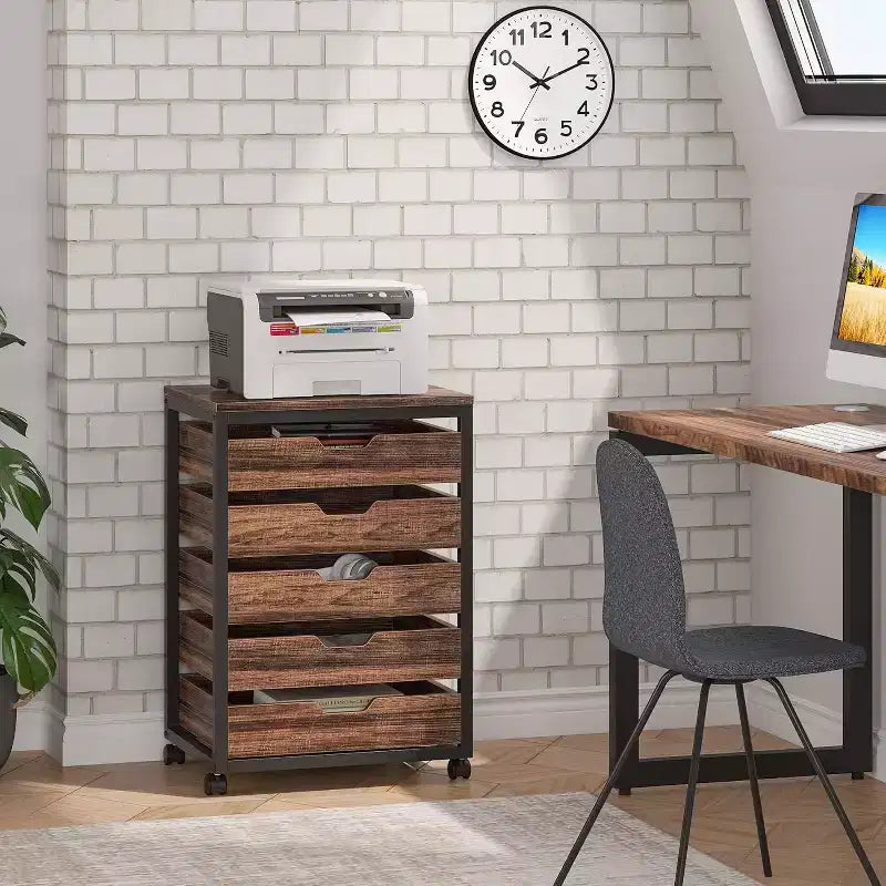 Cassettiera a 5 cassetti Tribesigns, Mobiletto contenitore in legno con ruote