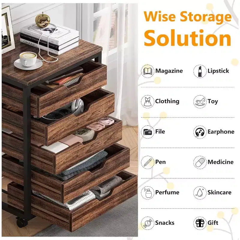 Cassettiera a 5 cassetti Tribesigns, Mobiletto contenitore in legno con ruote
