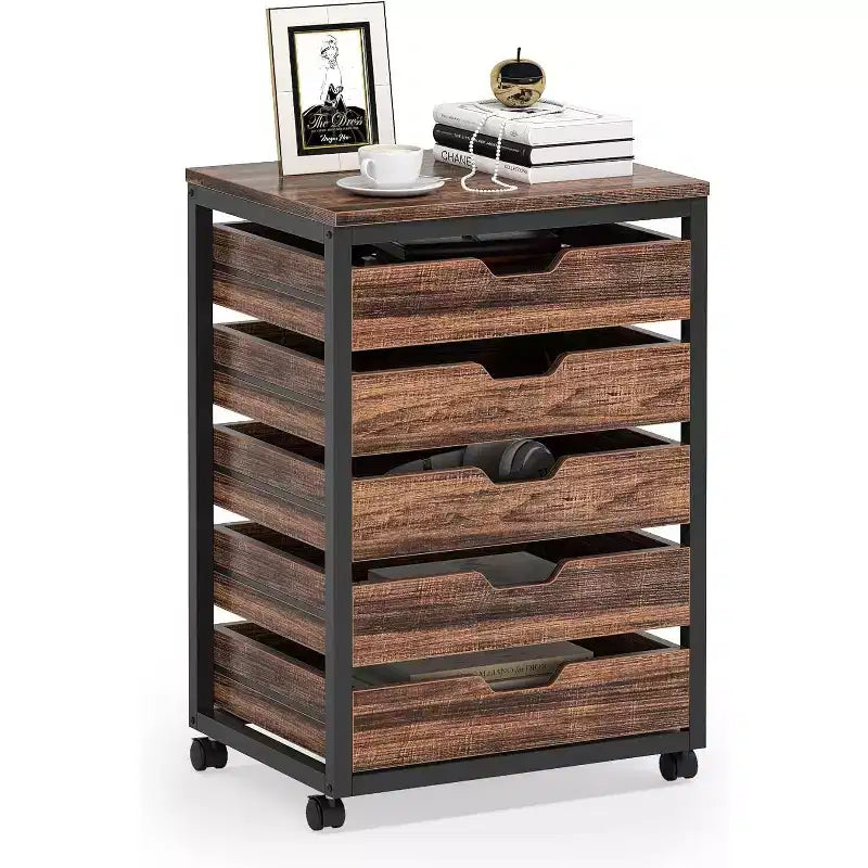 Cassettiera a 5 cassetti Tribesigns, Mobiletto contenitore in legno con ruote