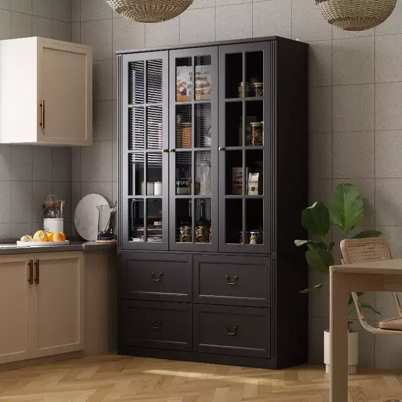 Vetrine Famapy 47,2"L con ante in vetro, armadietto dispensa in legno, colore nero