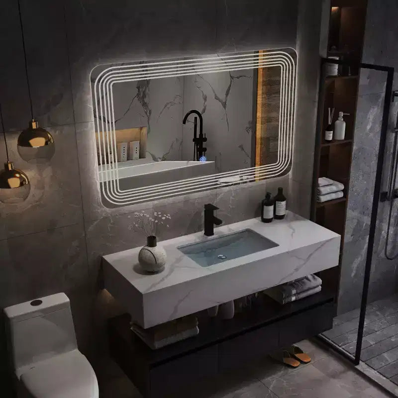 Costway Specchio da Bagno Rettangolare a LED da Parete Dimmerabile a 3 Colori con Interruttore a Sfioramento per Trucco