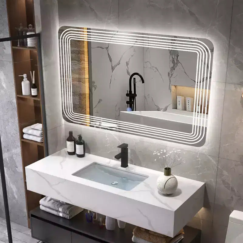 Costway Specchio da Bagno Rettangolare a LED da Parete Dimmerabile a 3 Colori con Interruttore a Sfioramento per Trucco